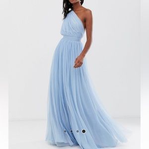 ASOS Tulle Light Blue One-Shoulder Maxi Dress